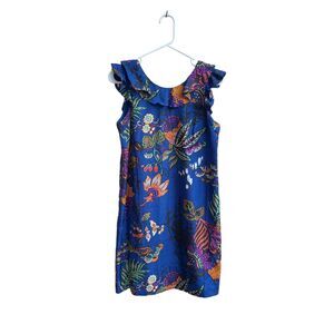 J Crew‎ Womens Blue Floral SILK Sleeveless Ruffle Sheath Dress Size 2 Preppy